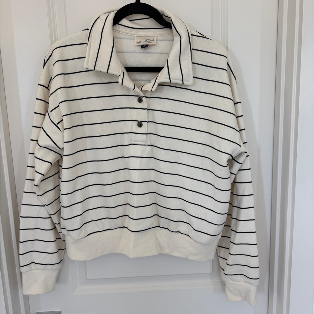 Universal Thread Cream Polo Sweater with Black Stripes